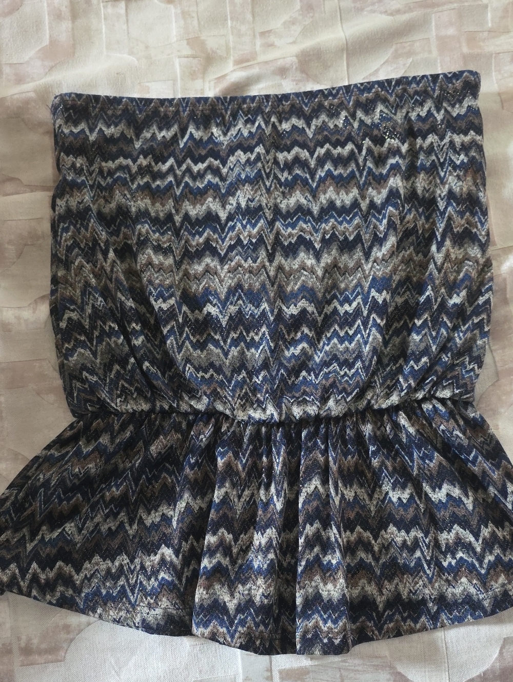 Must Have Strapless Chevron Peplum Top in Navy and Gray